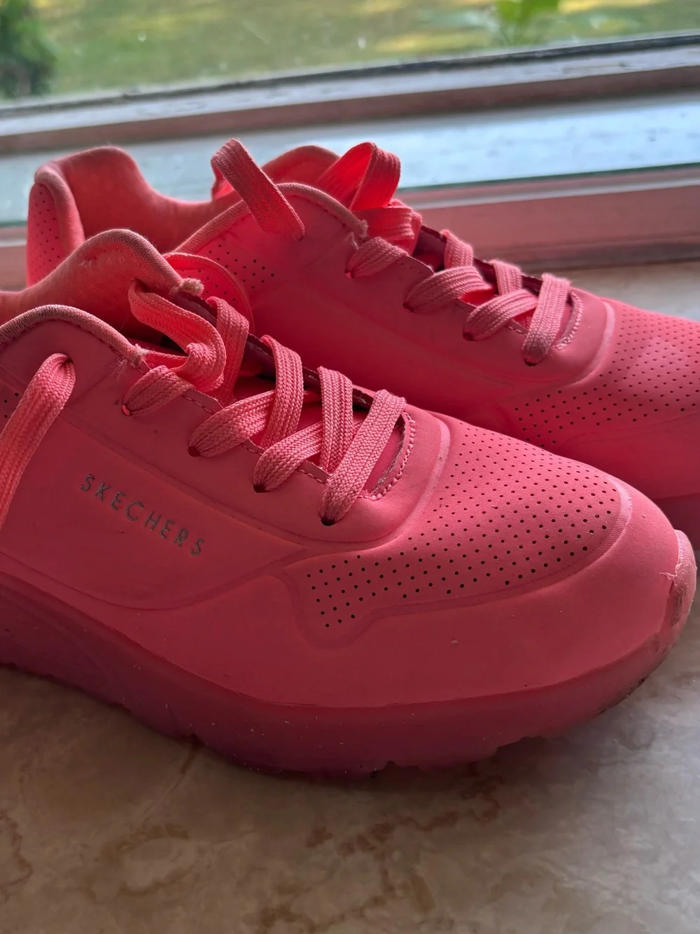 Skechers girls Coral-Pink Platform Sneakers